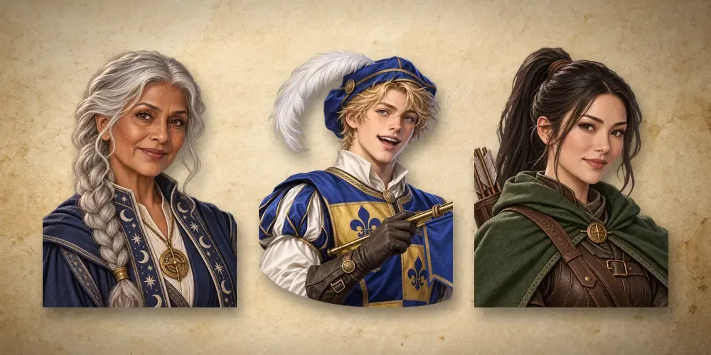 Indira the Sage, Tobin the Herald and Wren the Scoutmaster