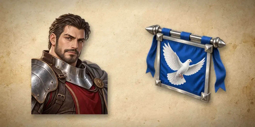 Rowan the Barracks Captain with a truce banner