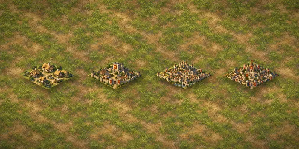 Four towns of different sizes on the map