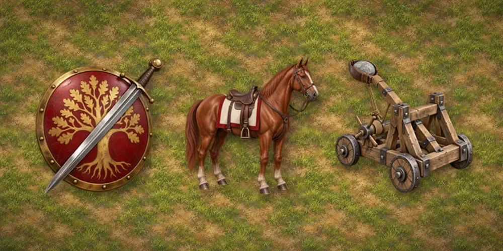 Footmen, Riders and a Catapult setting out